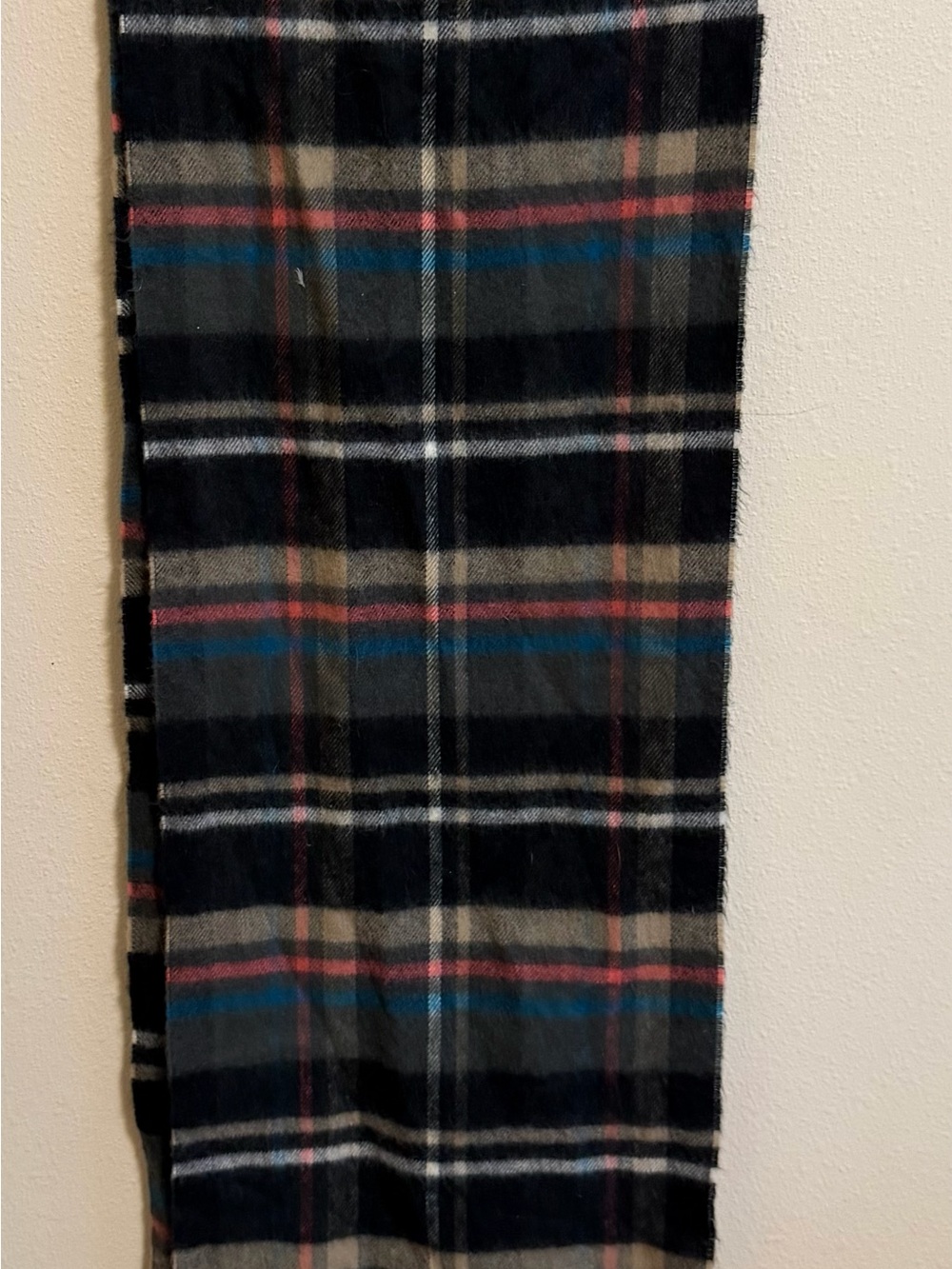Manhattan Hat Company Plaid Cashmere Feel Scarf Navy Gray Fringe Wrap